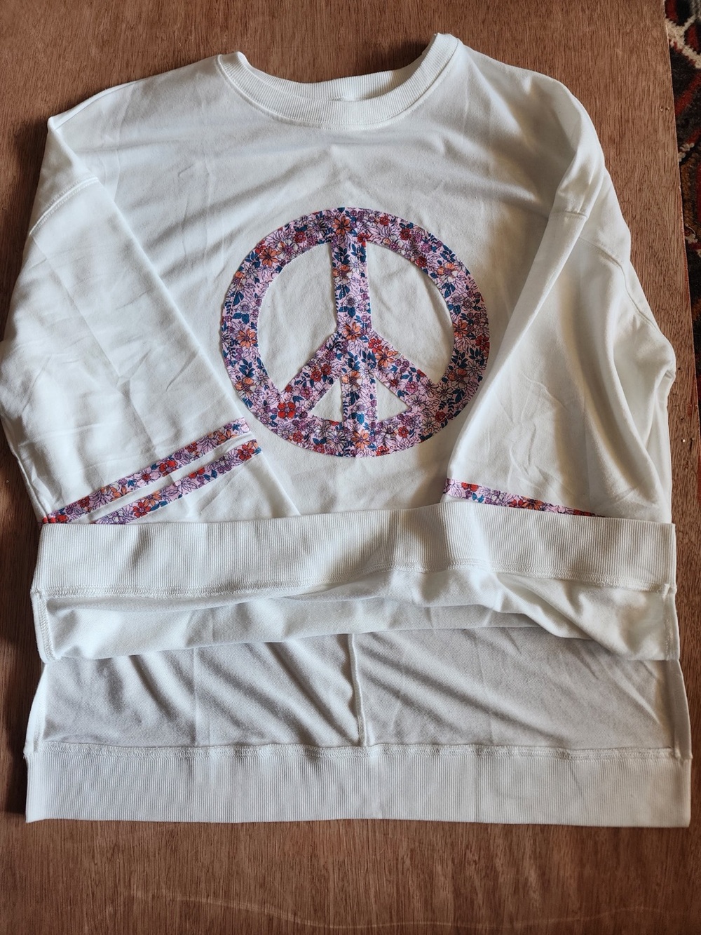Oversized Floral Peace Sign Drop Shoulder French Terry Sweatshirt Top